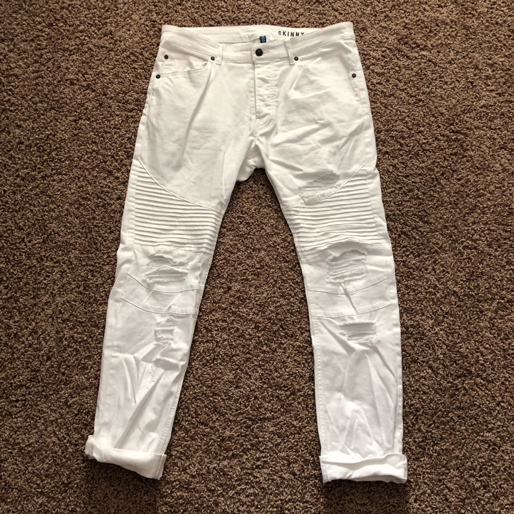 H&M White Biker Skinny Jeans NWOT